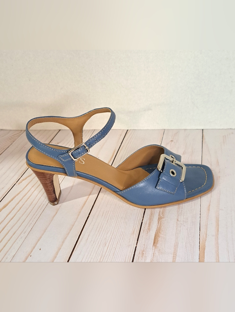 Bass Blue Wood Heeled Sandals
